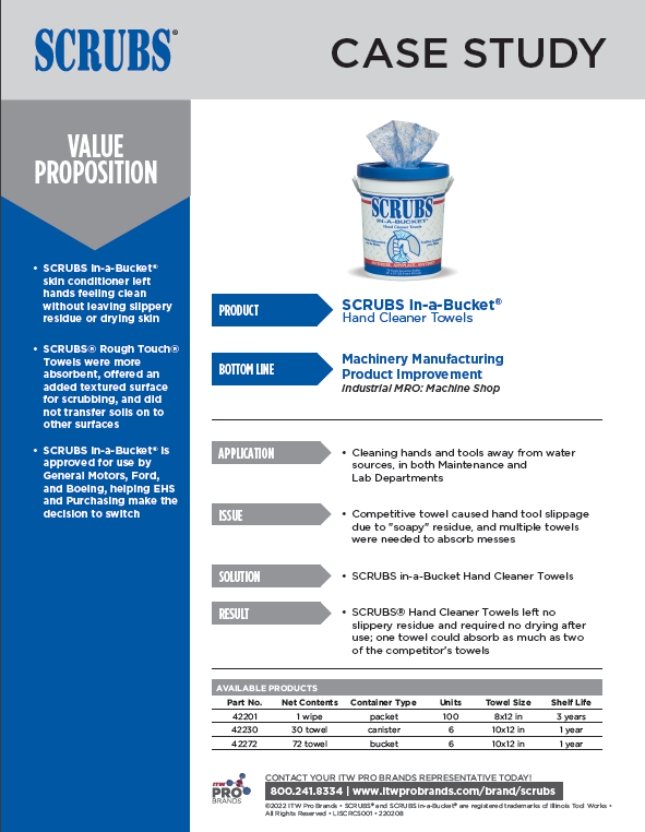 SCRUBS in-a-Bucket® Perform in Industrial Machine Shop/Lab