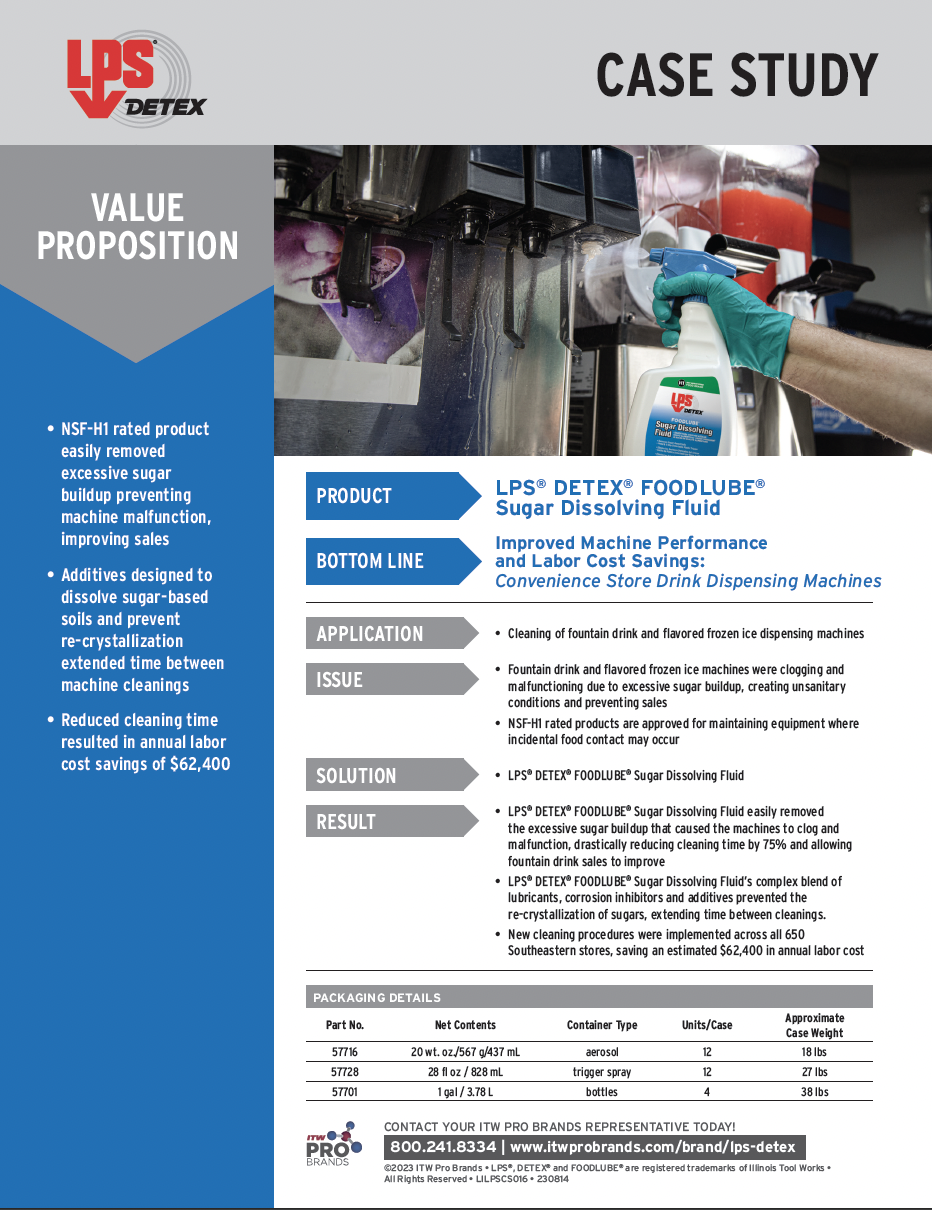 LPS® DETEX® FOODLUBE® Sugar Dissolving Fluid Convenience Stores