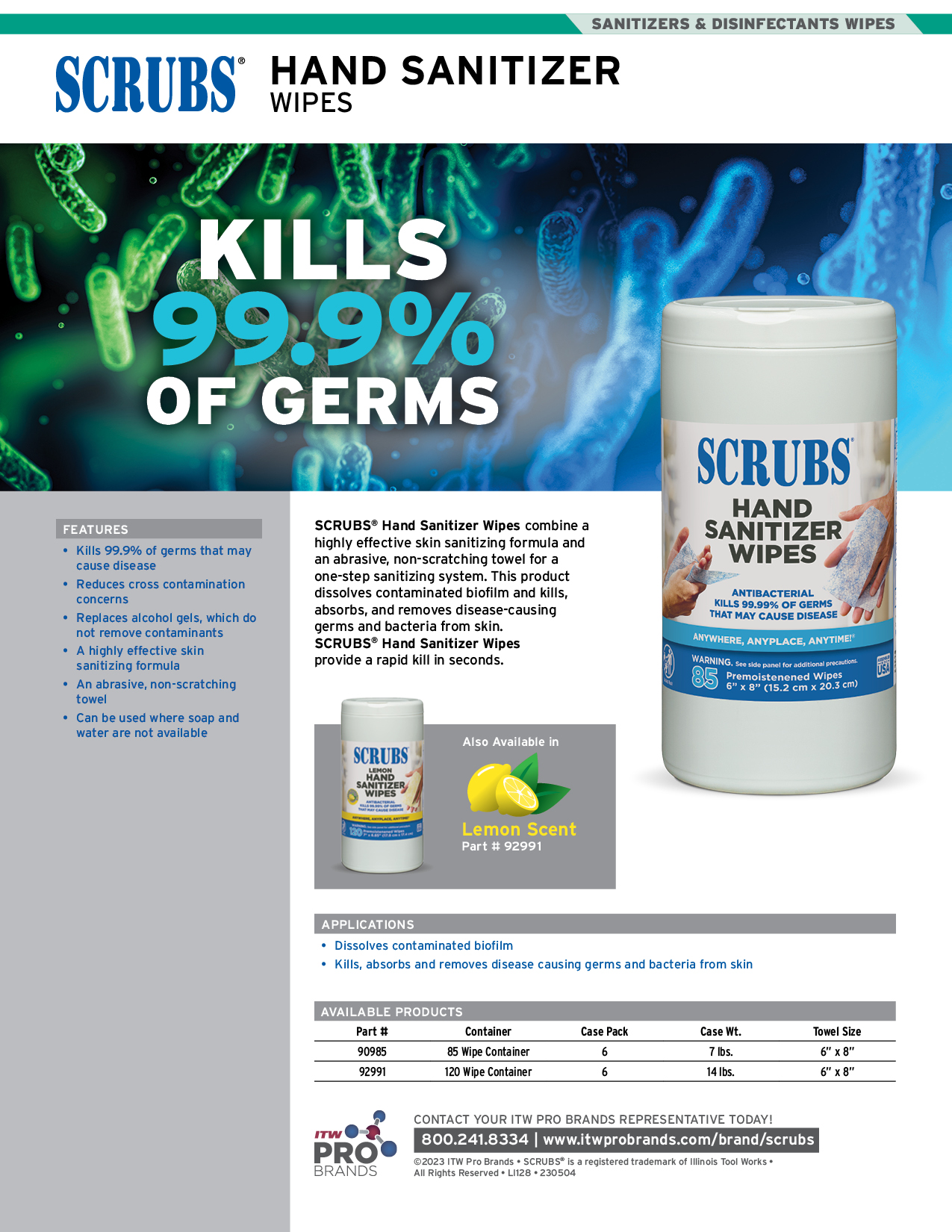 SCRUBS Hand Sanitizer Wipes Sell Sheet 