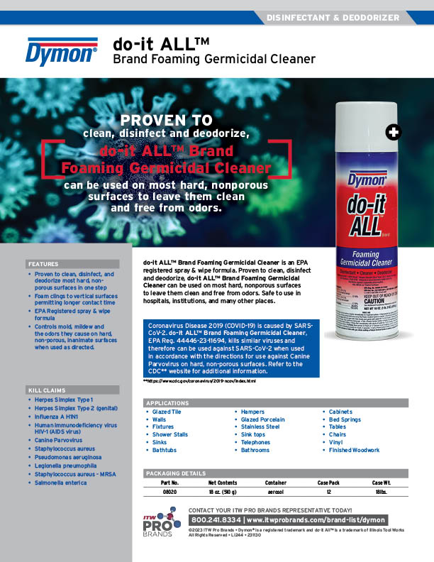 Dymon do-it-ALL Plus Disinfecting Spray Sell Sheet