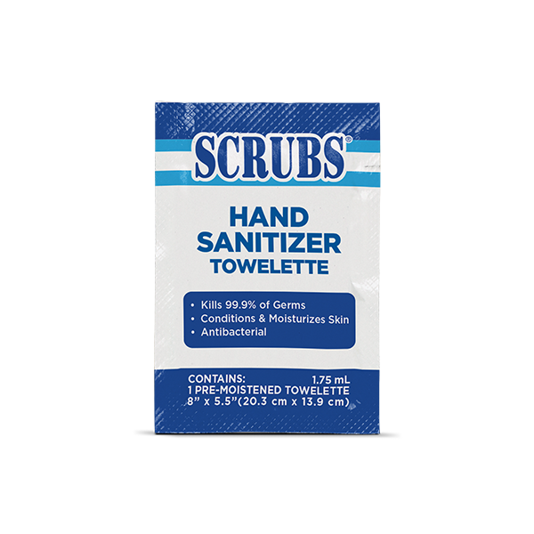 One SCRUBS Hand Sanitizing Towelette package