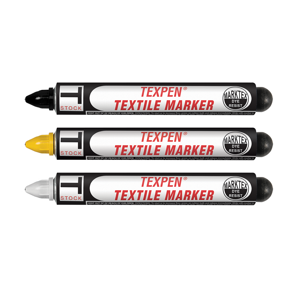 3 TEXPEN Textile markers in white, yellow, and black